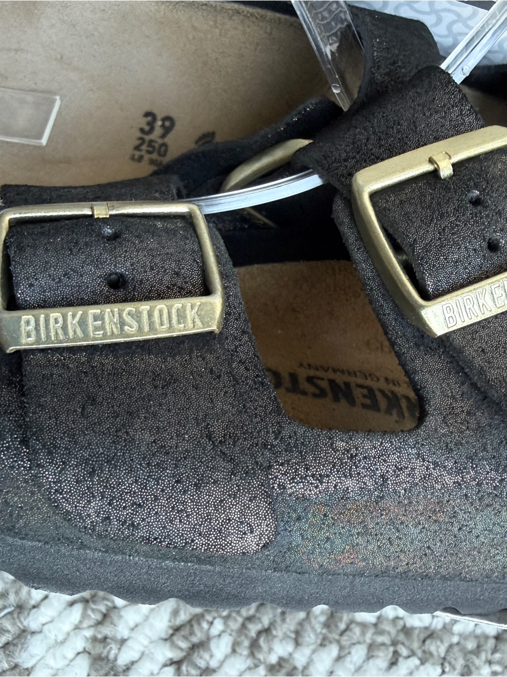 NEW Birkenstock Brand Black Simmer Suede ArizonaTwo-Strap Sandals women’s Sz 39 - Picture 6 of 15